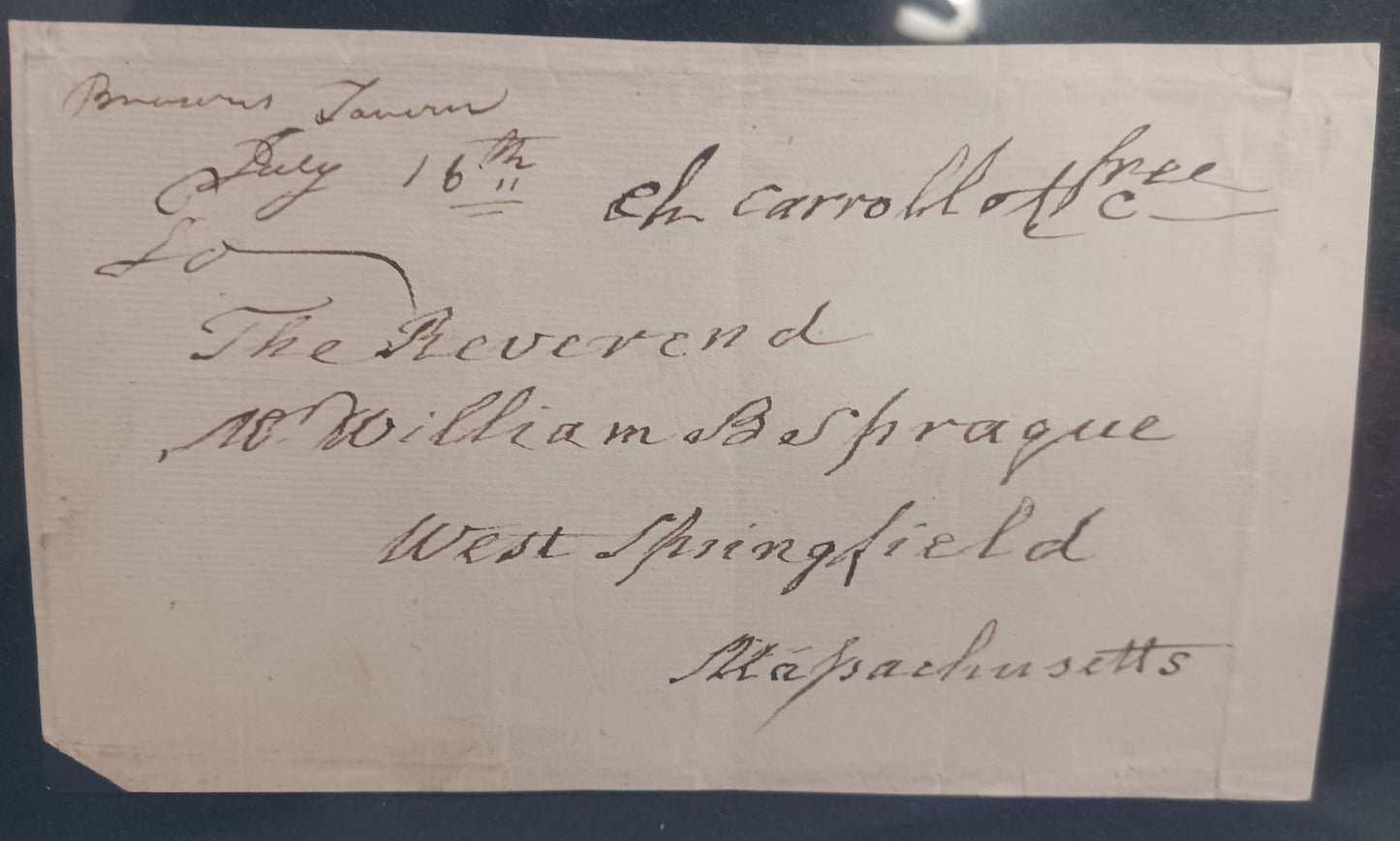 Free frank panel signed by Declaration Signer Charles Carroll of Carrollton to 1st Signers Collector Reverand William Buell Sprague