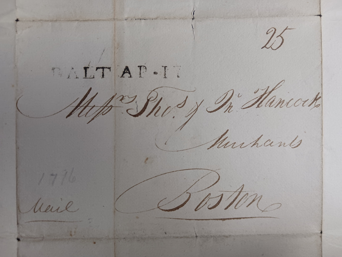 1796 Baltimore Straightline Stampless Folded Letter