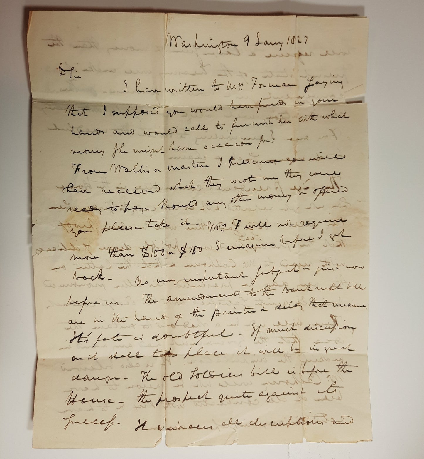 1827 US Senator Ezekiel Chambers, Maryland, signed letter, manuscript free frank