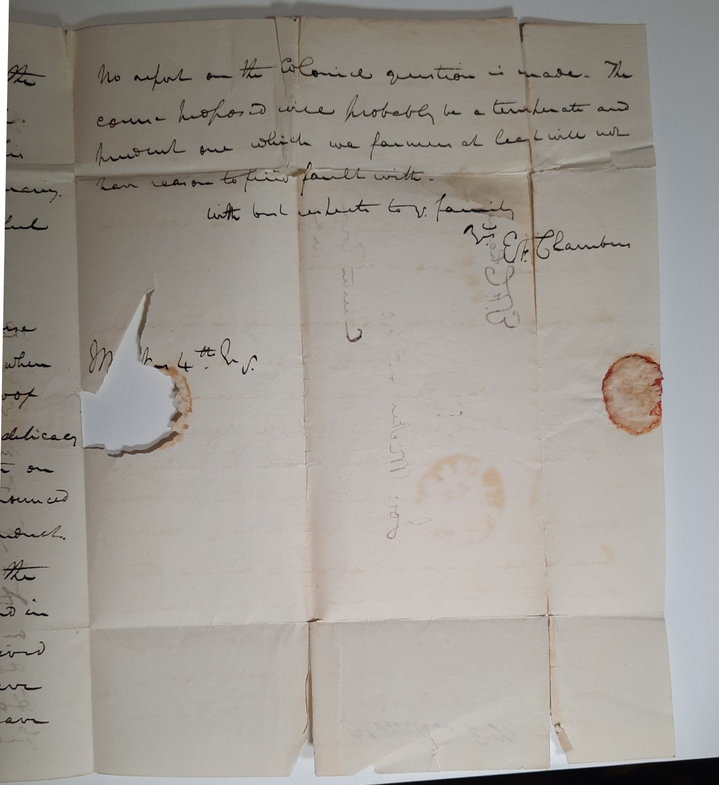 1827 US Senator Ezekiel Chambers, Maryland, signed letter, manuscript free frank
