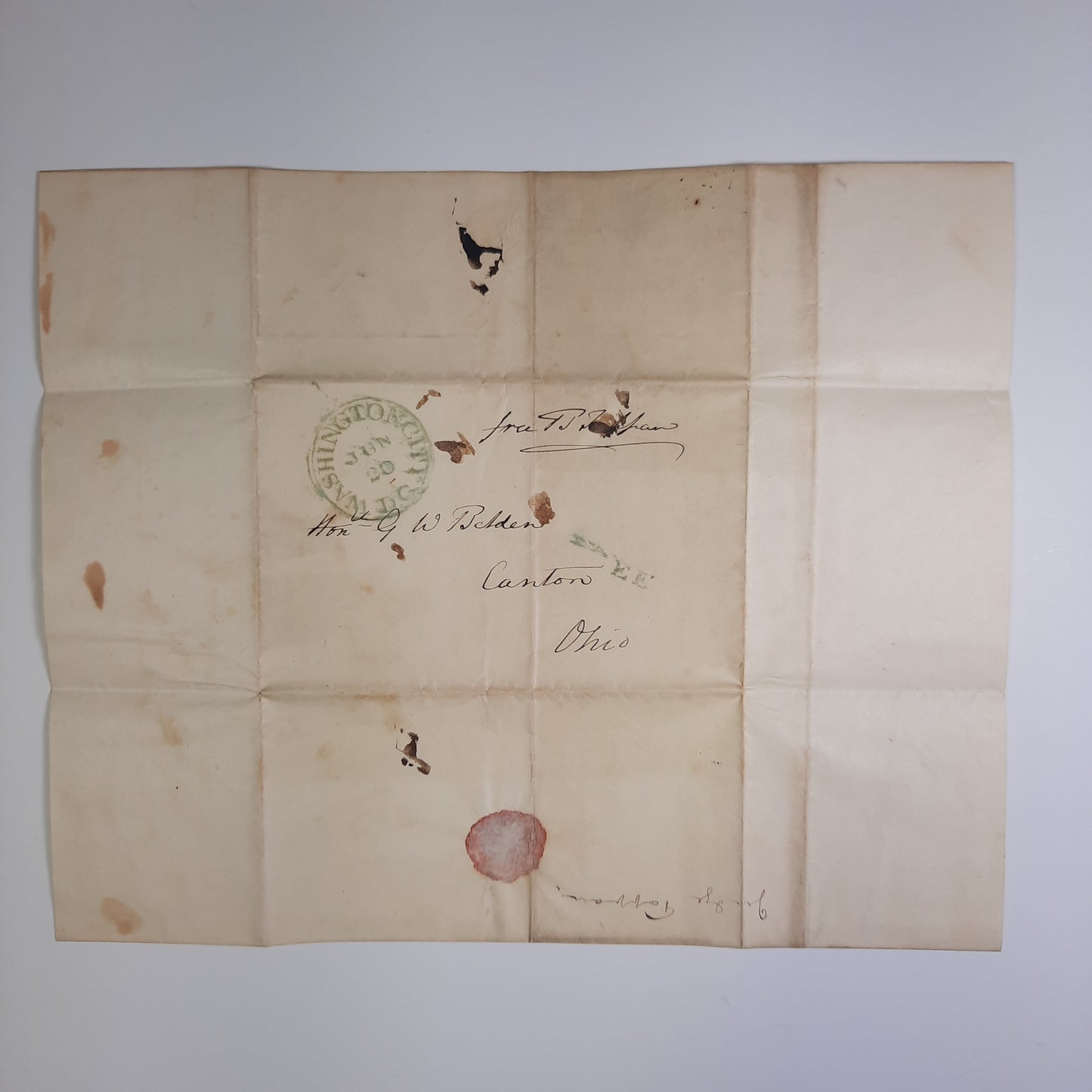 1840 Benjamin Tappan, Ohio US Senator ALS Washington DC free frank and letter signed