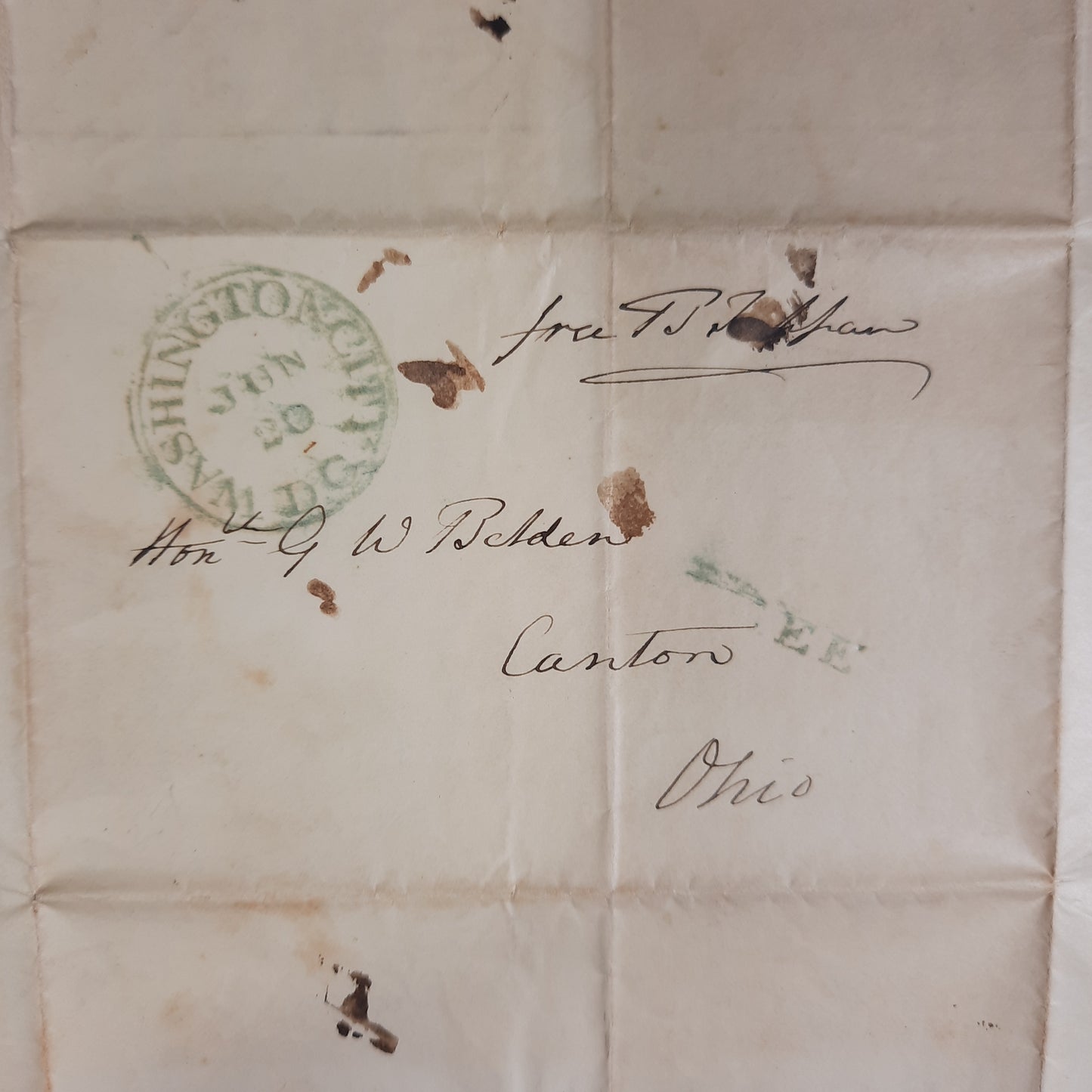 1840 Benjamin Tappan, Ohio US Senator ALS Washington DC free frank and letter signed