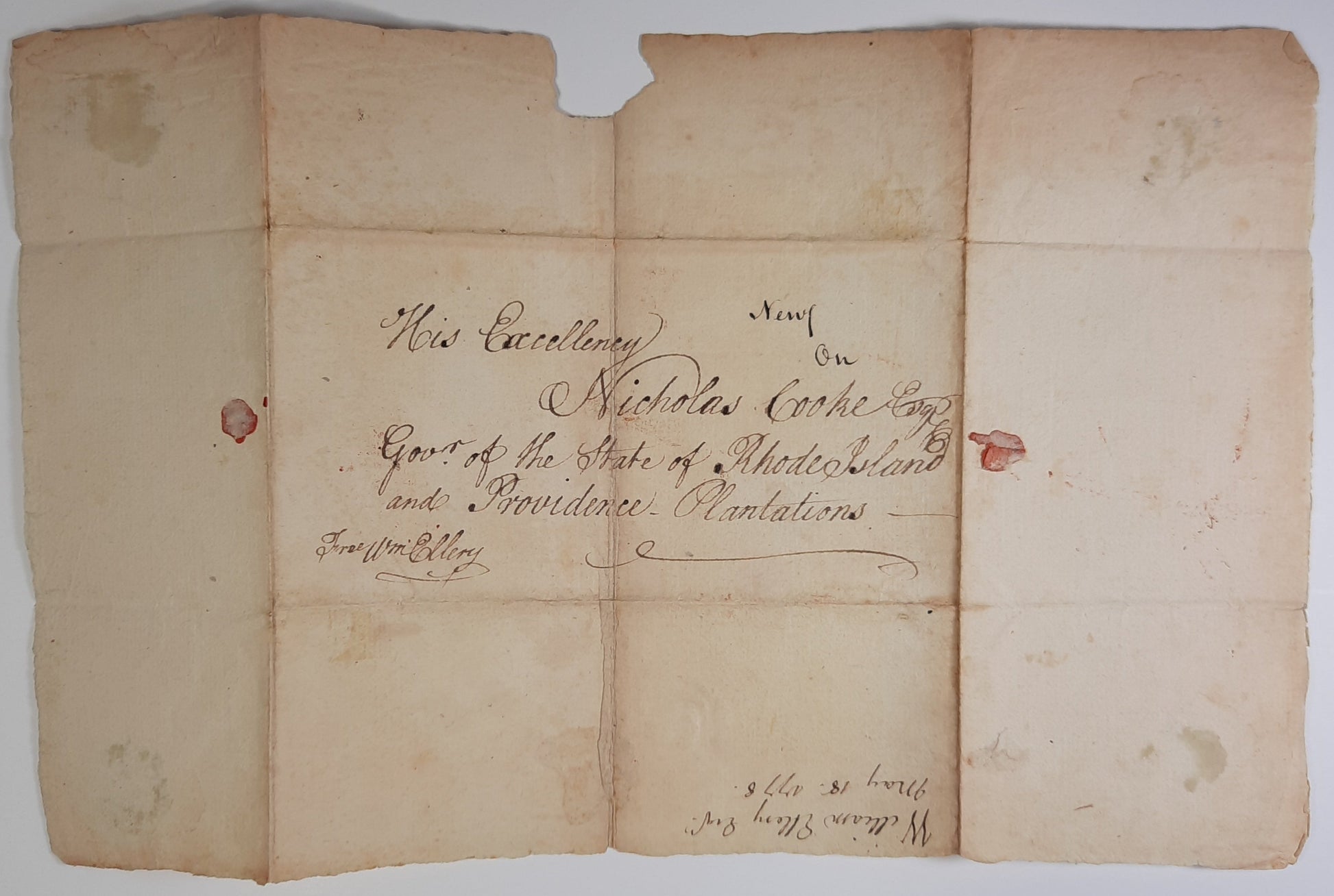 1778 William Ellery, Declaration of Independence Signer, Wartime Autograph, Free Frank, Public Service