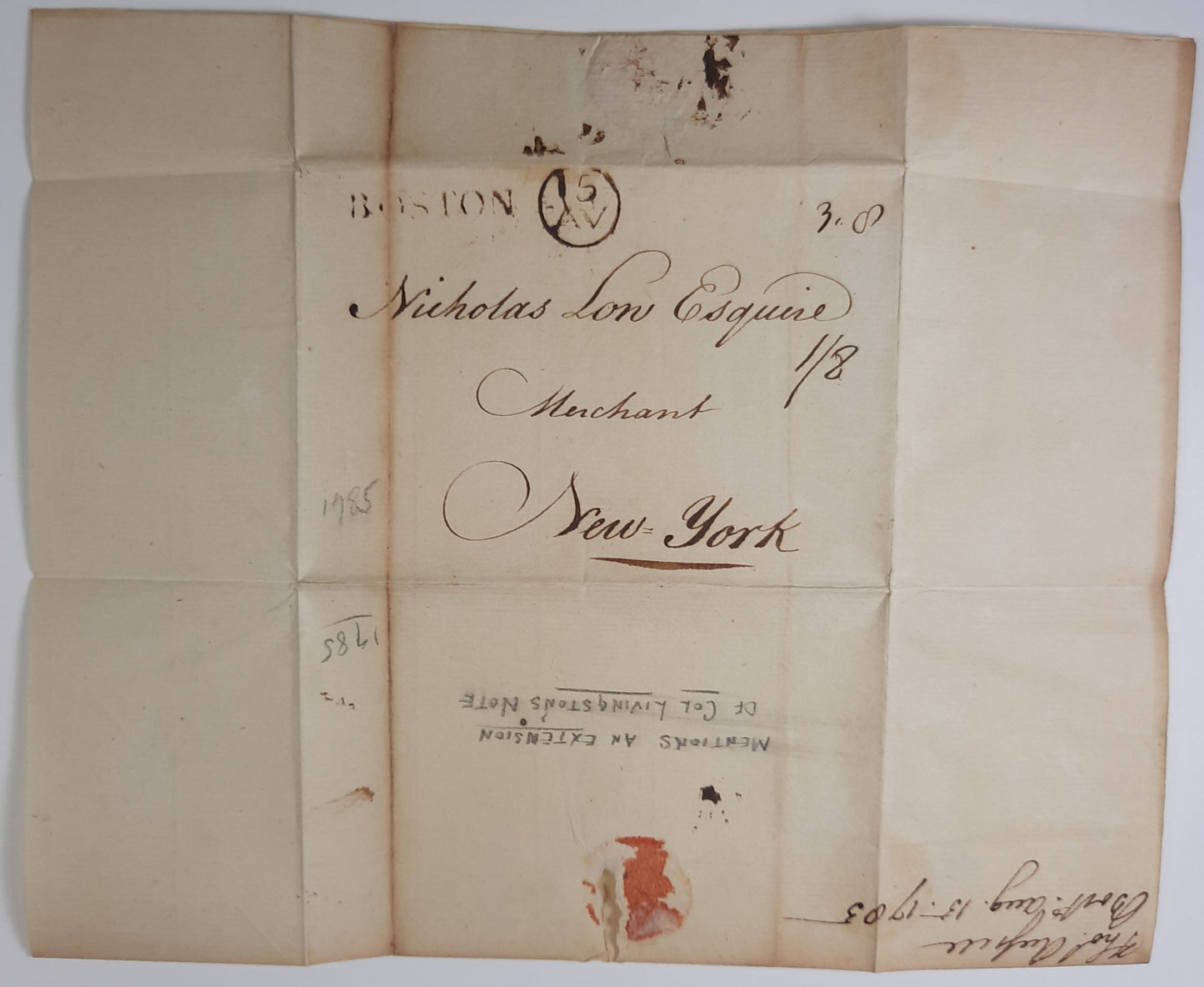 1785 Thomas Russell, Boston signed letter to Nicholas Low, ALS, Banking