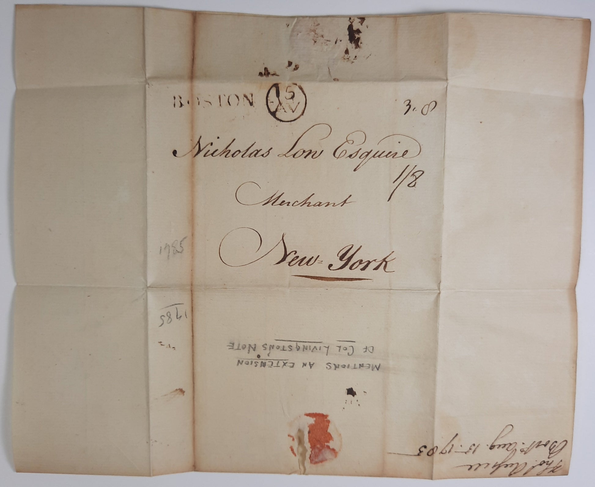 1785 Thomas Russell, Boston signed letter to Nicholas Low, ALS, Banking