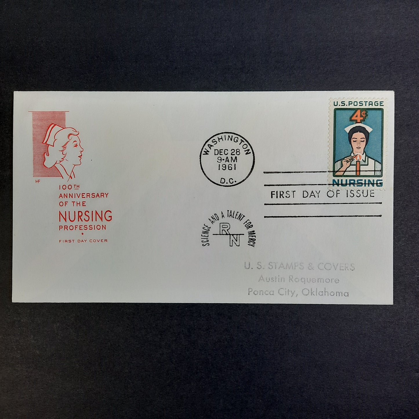 1961 100th Anniversary of Nursing Profession, House of Farnum Cachet, Scott 1190 FDC