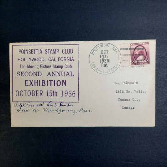 1936 Susan B. Anthony issue, Poinsettia Moving Picture Stamp Club, Hollywood Station, Los Angeles California October 15 Exhibition