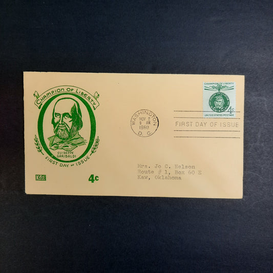 1960 Guiseppe Garibaldi, Champion of Liberty, Kolor Kover Cachet