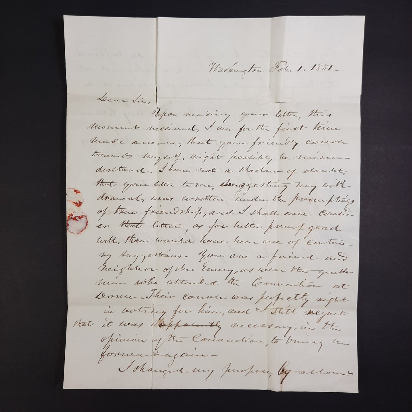 1851 ALS Amos Tuck Congress, New Hampshire, Washington, free franked cover & signed letter