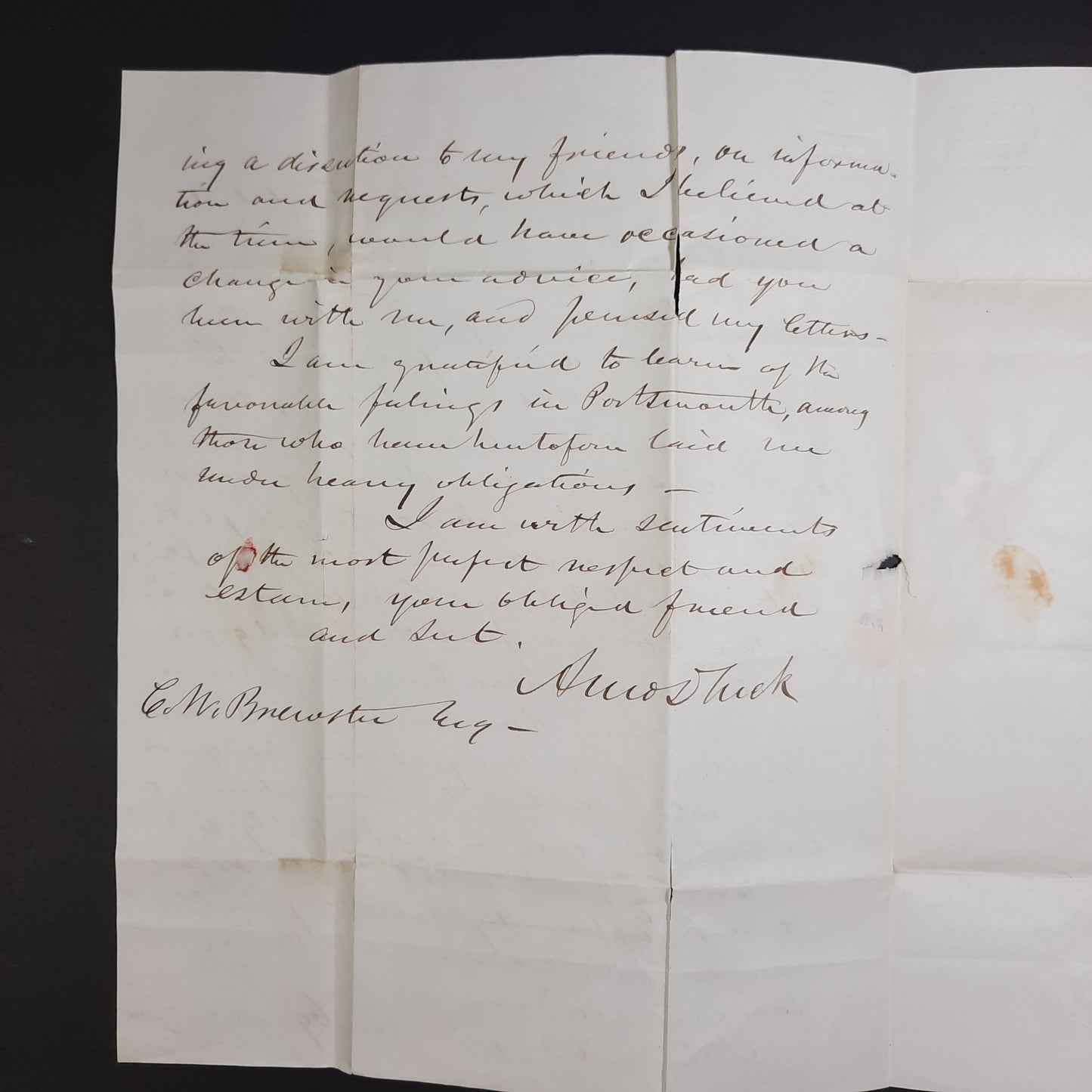1851 ALS Amos Tuck Congress, New Hampshire, Washington, free franked cover & signed letter
