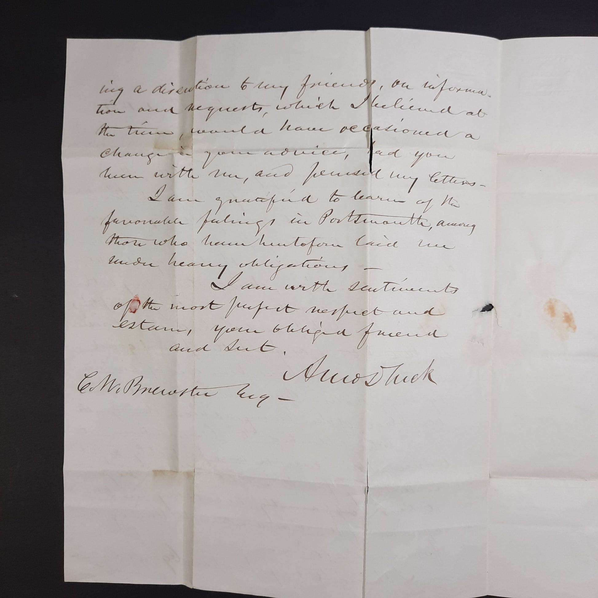 1851 ALS Amos Tuck Congress, New Hampshire, Washington, free franked cover & signed letter