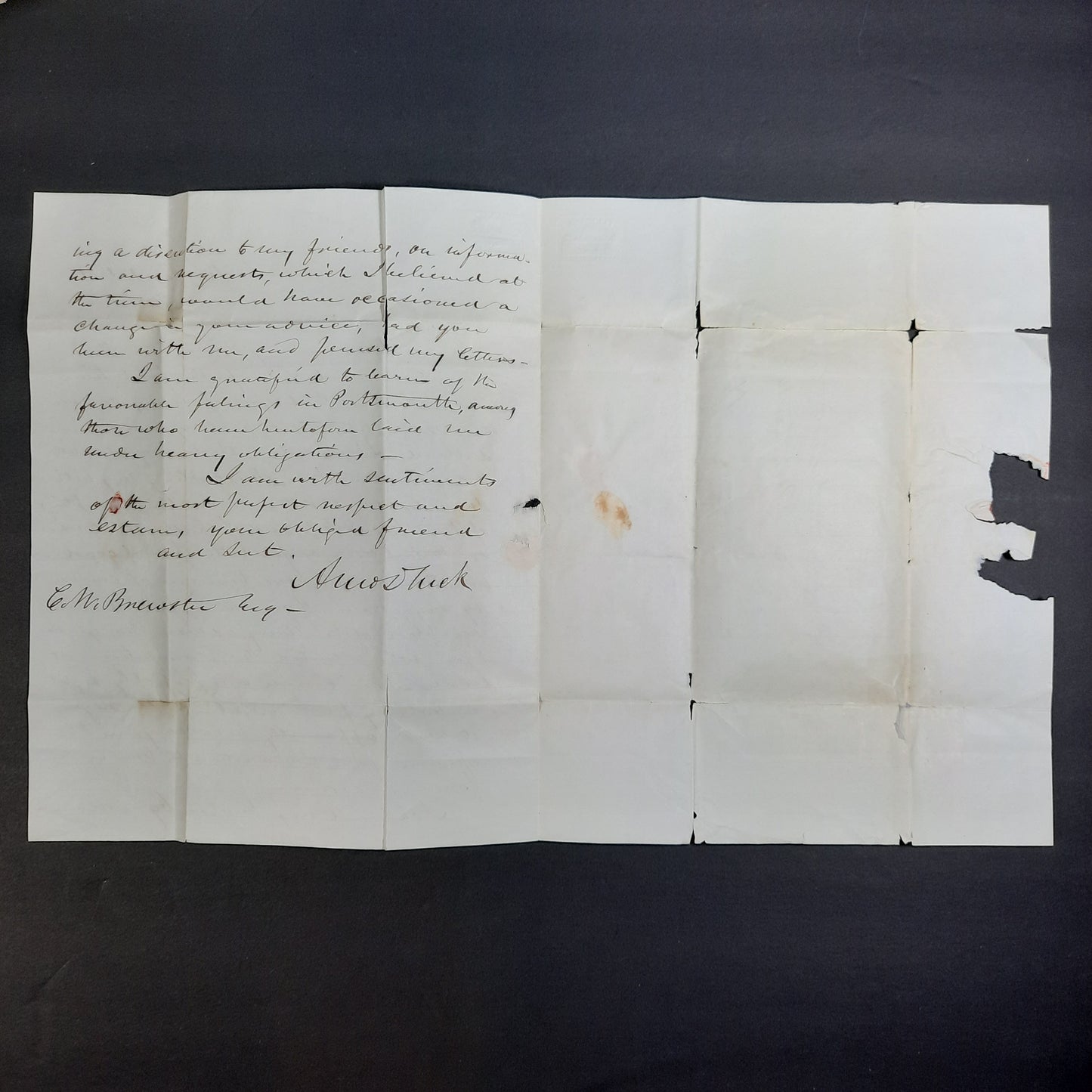 1851 ALS Amos Tuck Congress, New Hampshire, Washington, free franked cover & signed letter