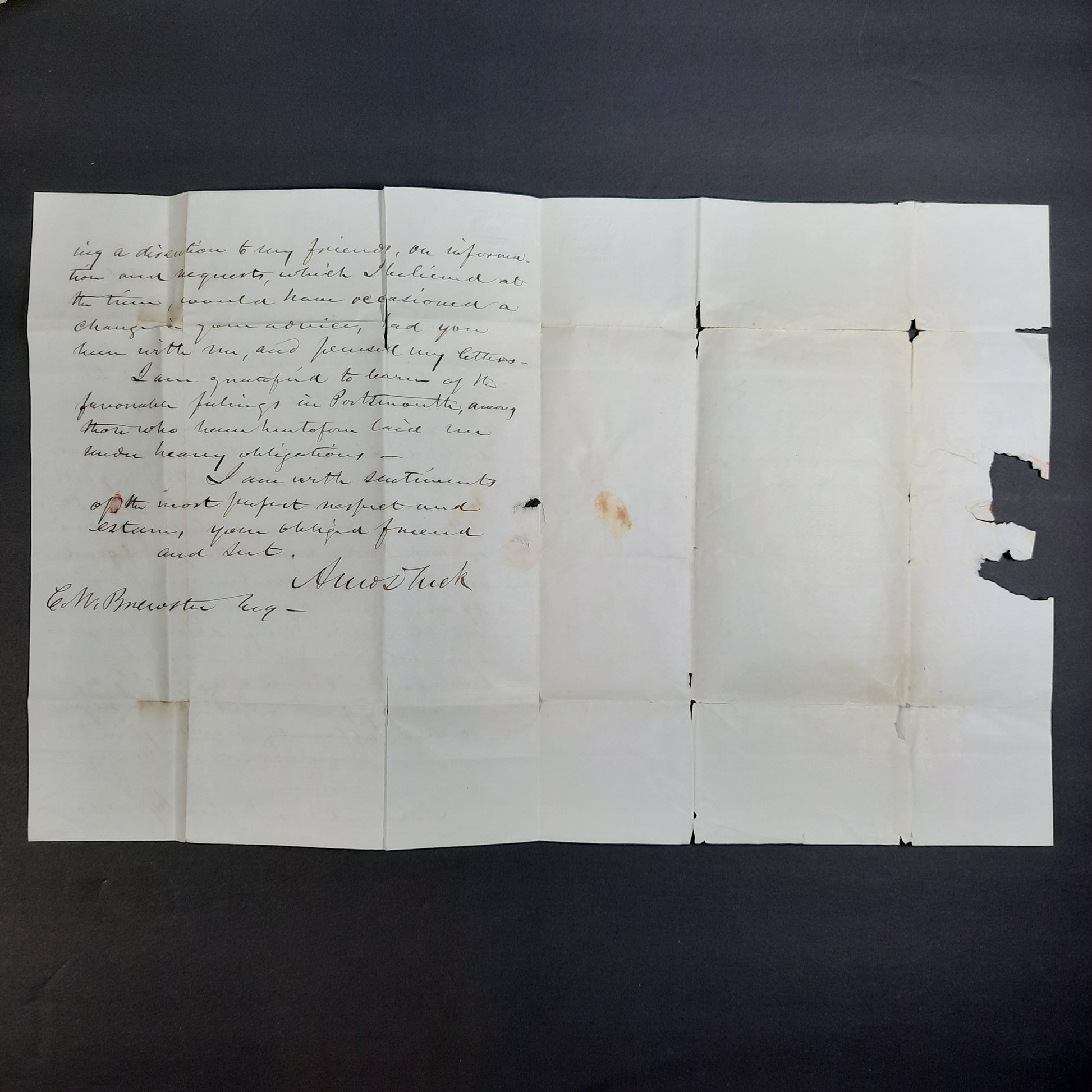 1851 ALS Amos Tuck Congress, New Hampshire, Washington, free franked cover & signed letter