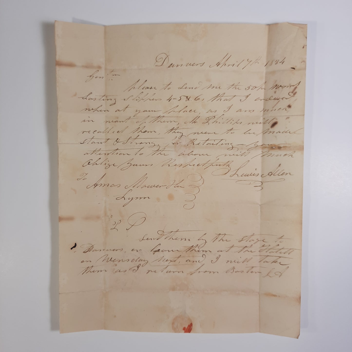 1830 Amos Mower, Cordwainer, Lynn, MA, Women’s Shoes Manufacturer