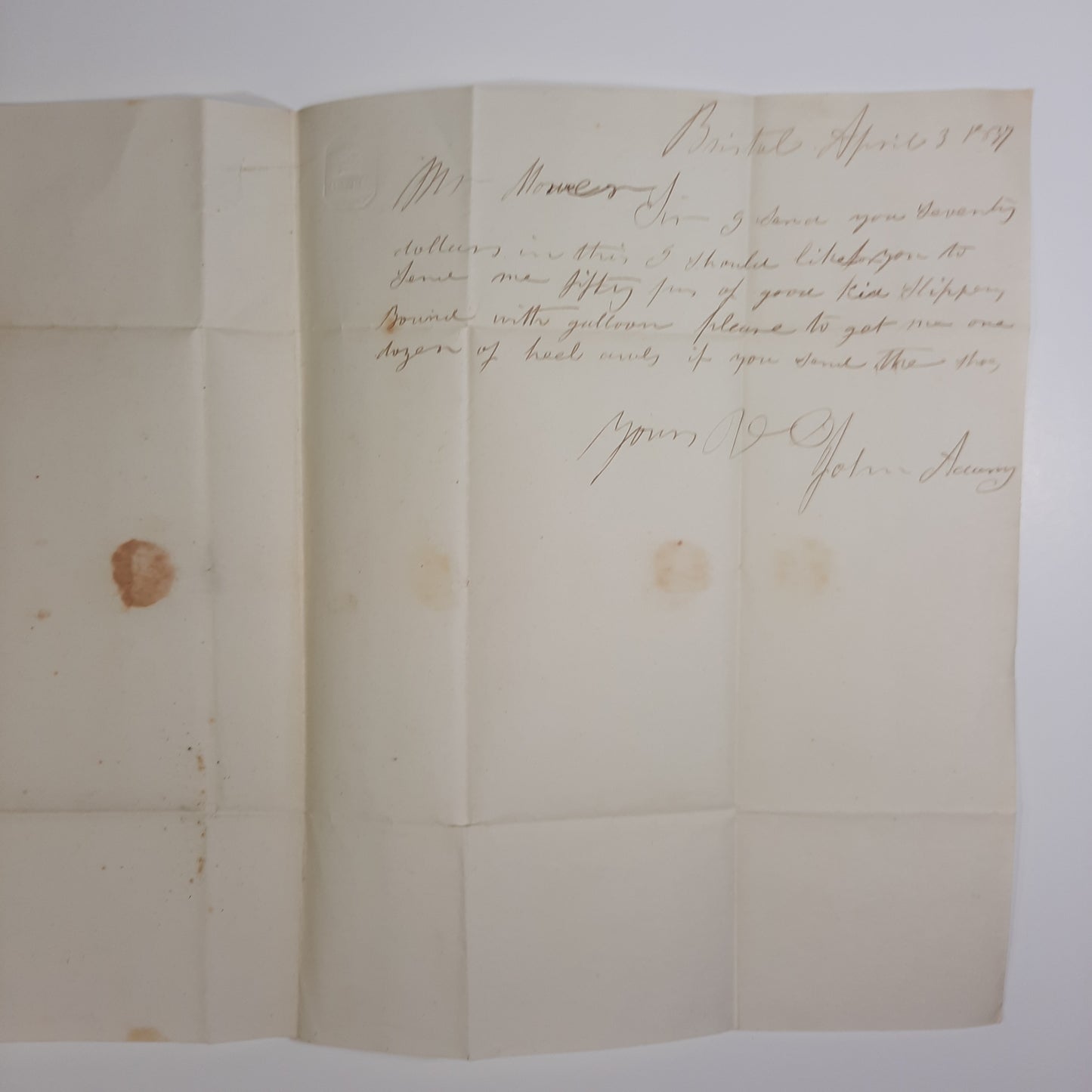 1830 Amos Mower, Cordwainer, Lynn, MA, Women’s Shoes Manufacturer