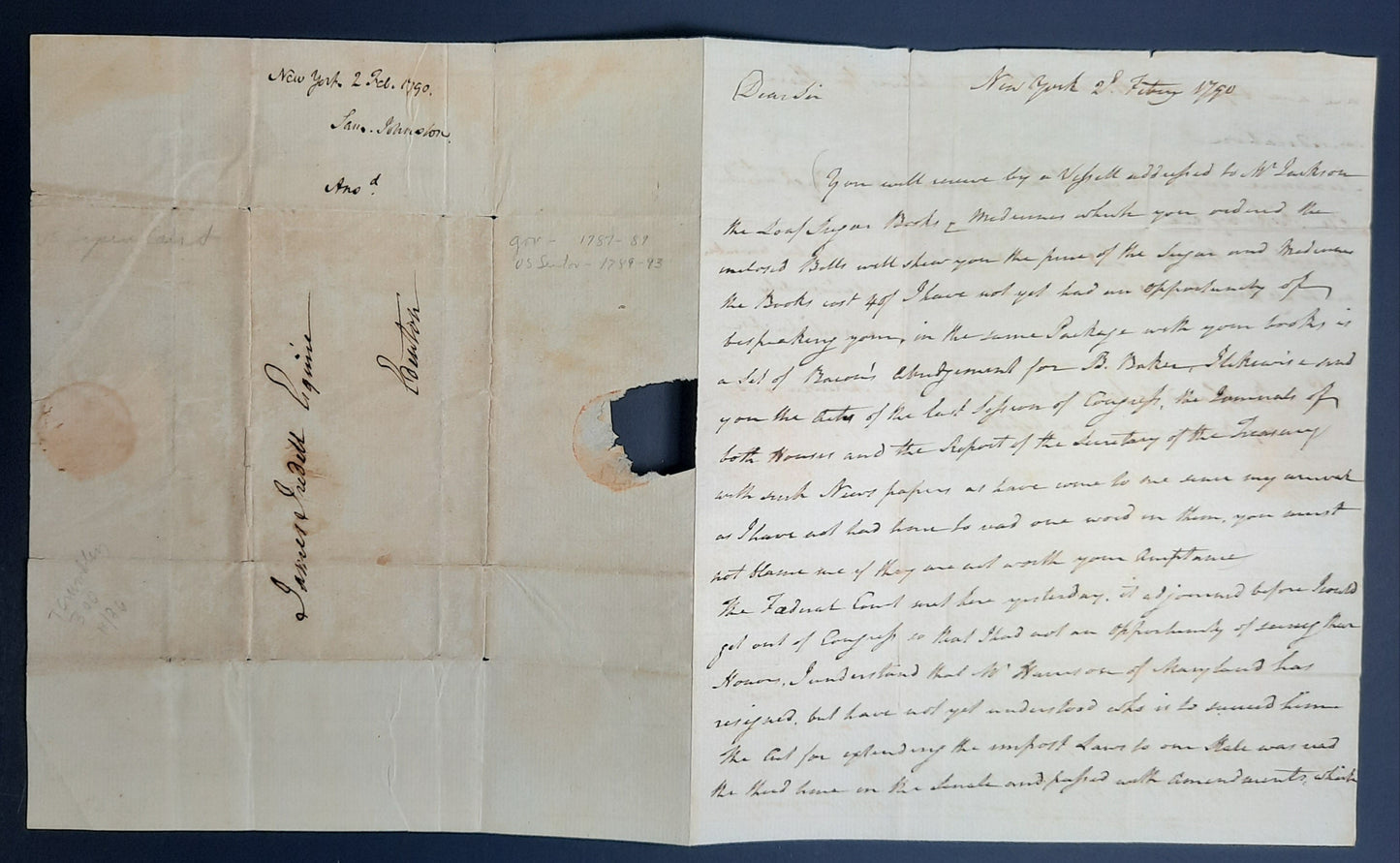 1790 1st NC US Senator Samuel Johnston signed letter to James Iredell