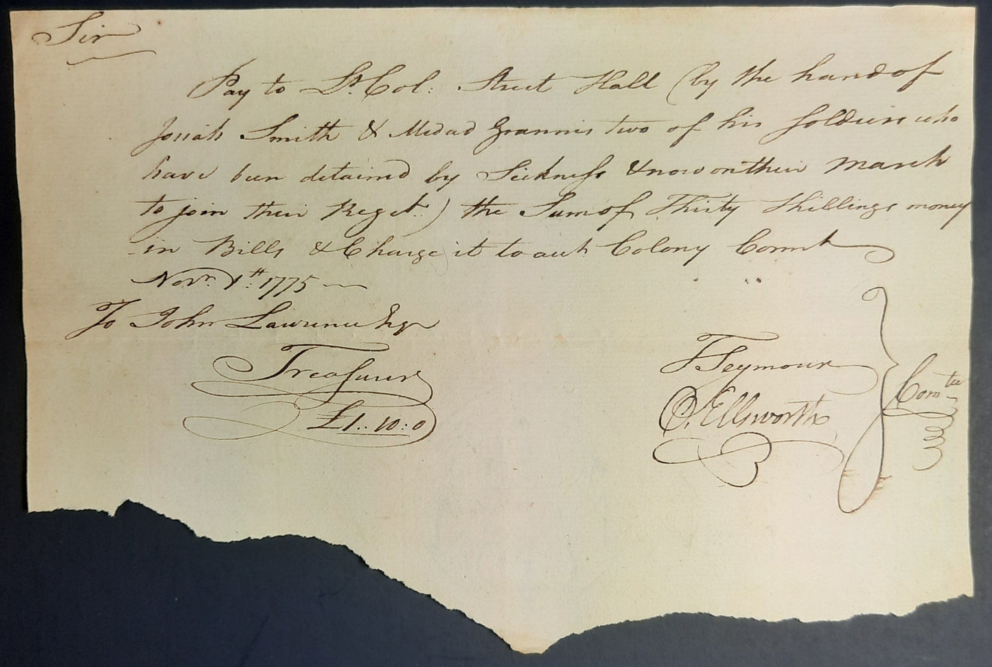 1775 Oliver Ellsworth DS, Revolutionary War