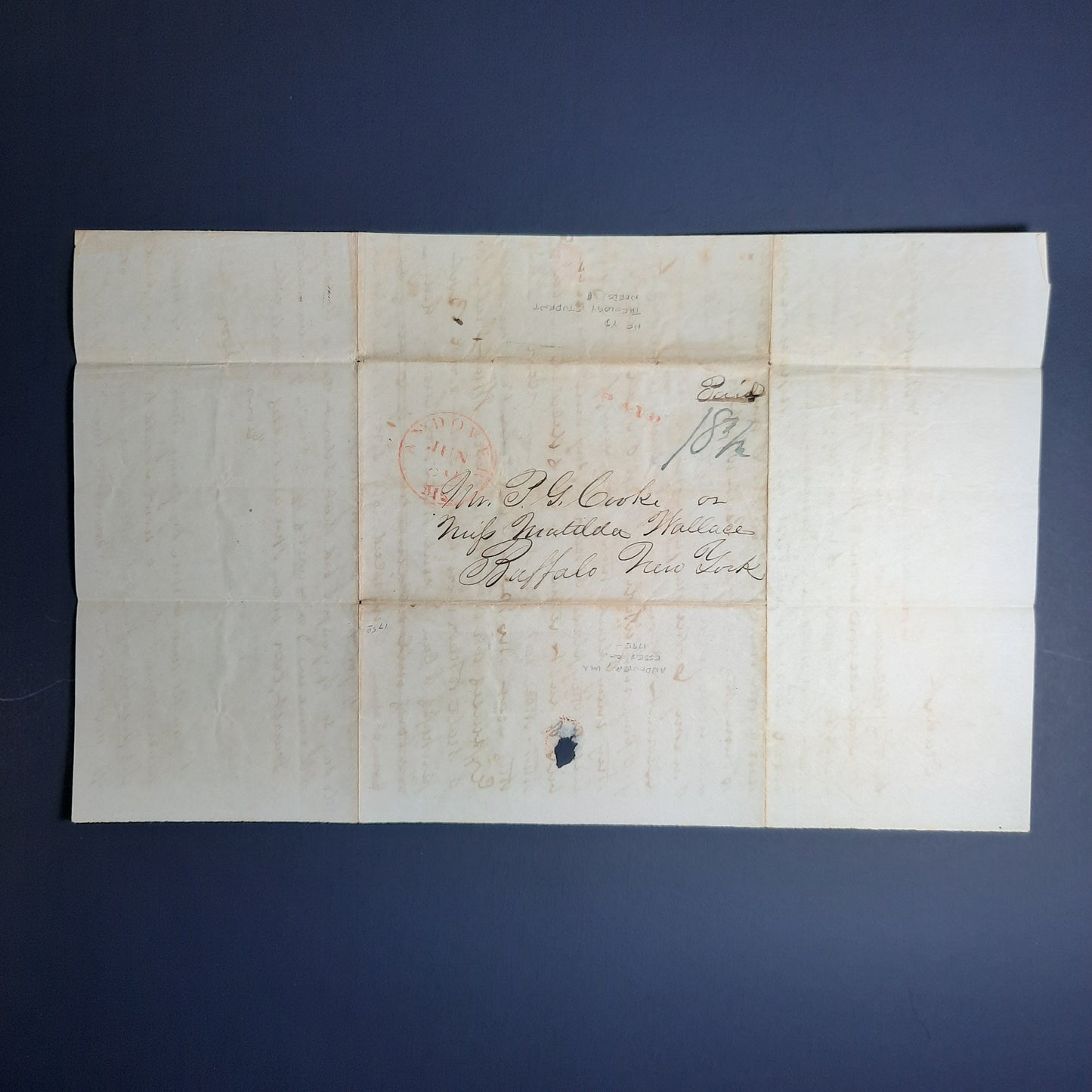 Andover, Massachusetts MS CDS, Paid 18 3/4 rate Essex Co. folded letter Buffalo, NY
