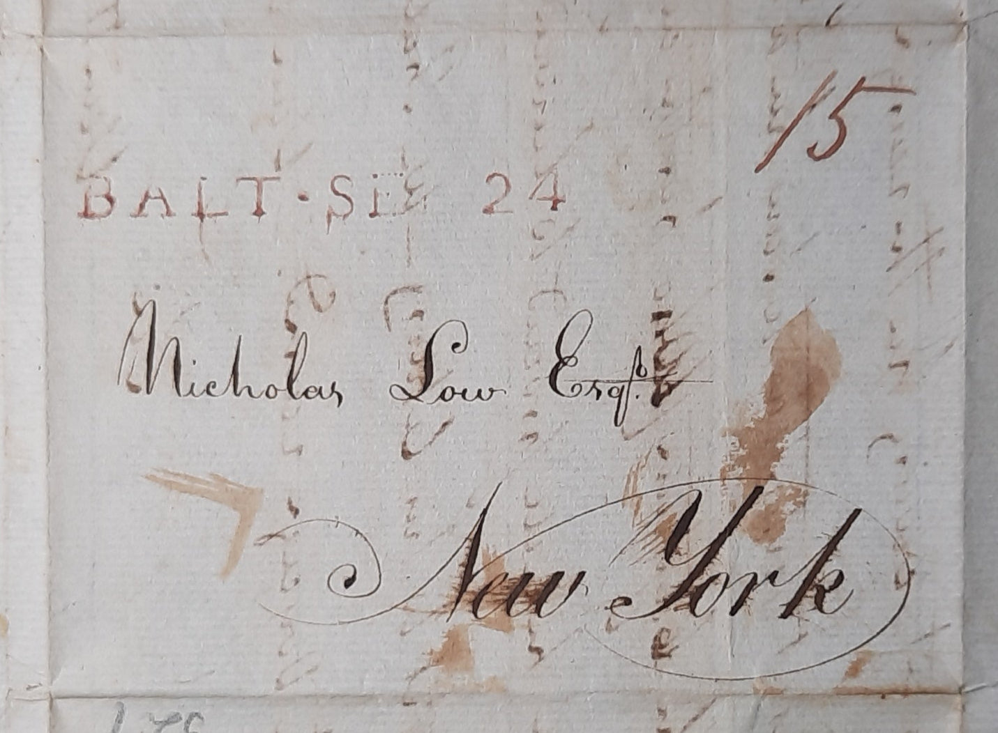 1793 Robert Gilmor Straightline Stampless to Nicholas Low, ALS, SFL