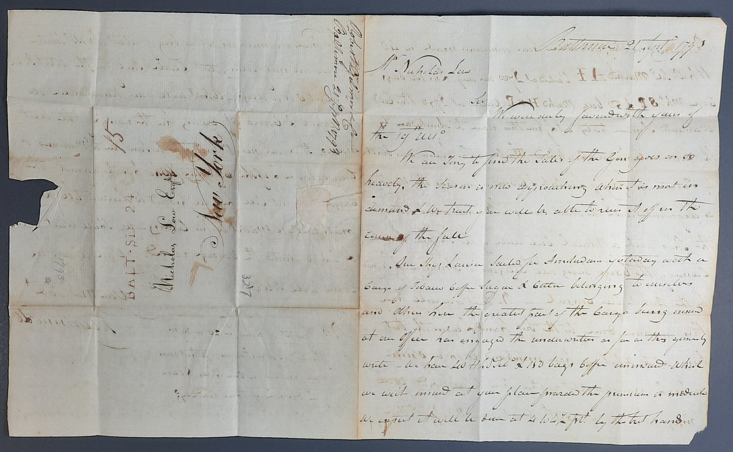 1793 Robert Gilmor to Nicholas Low, ALS, SFL