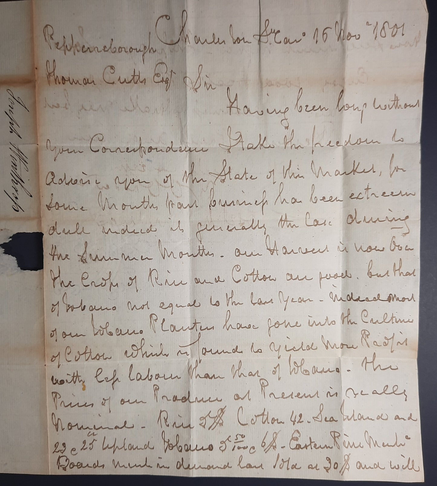 1801 Joseph Winthrop Charleston South Carolina signed letter