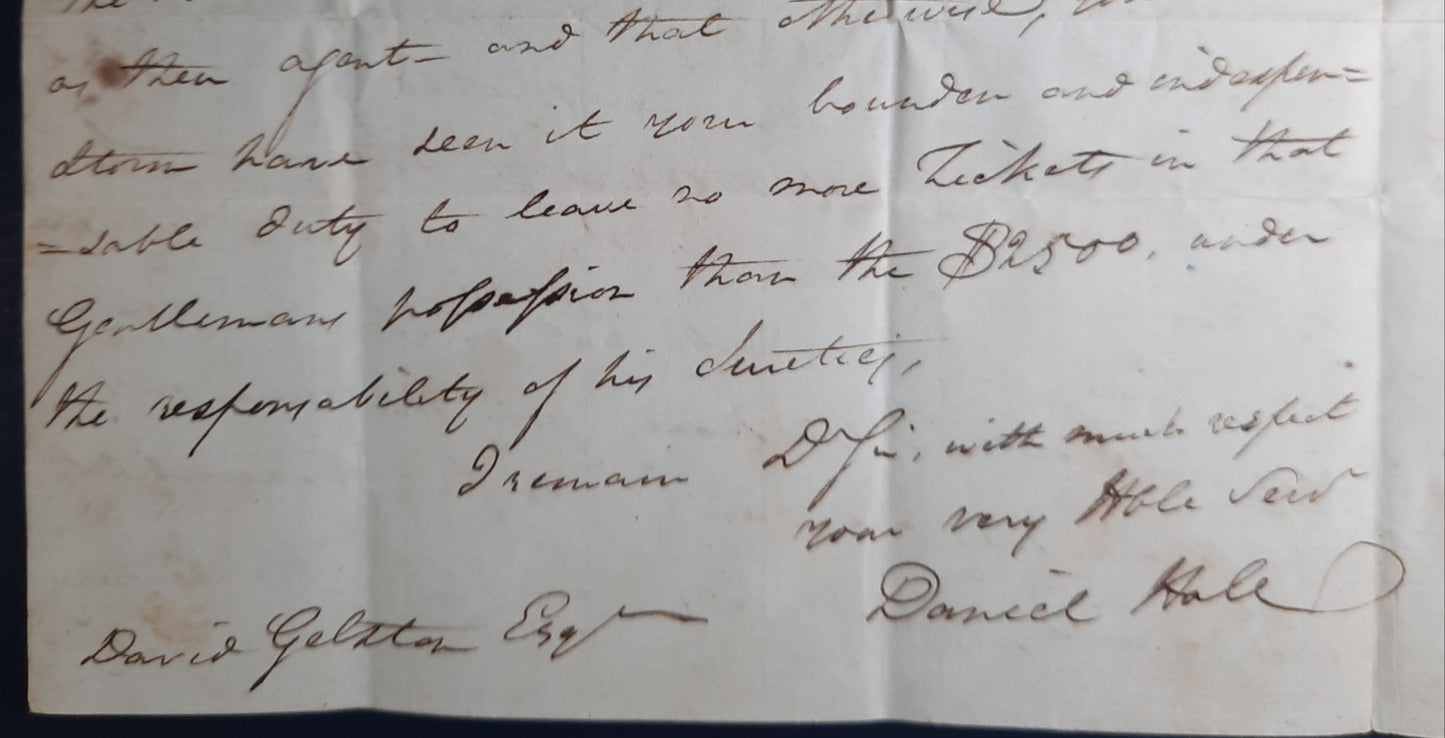 1804 NY Federalist Daniel Hale signed letter ALS