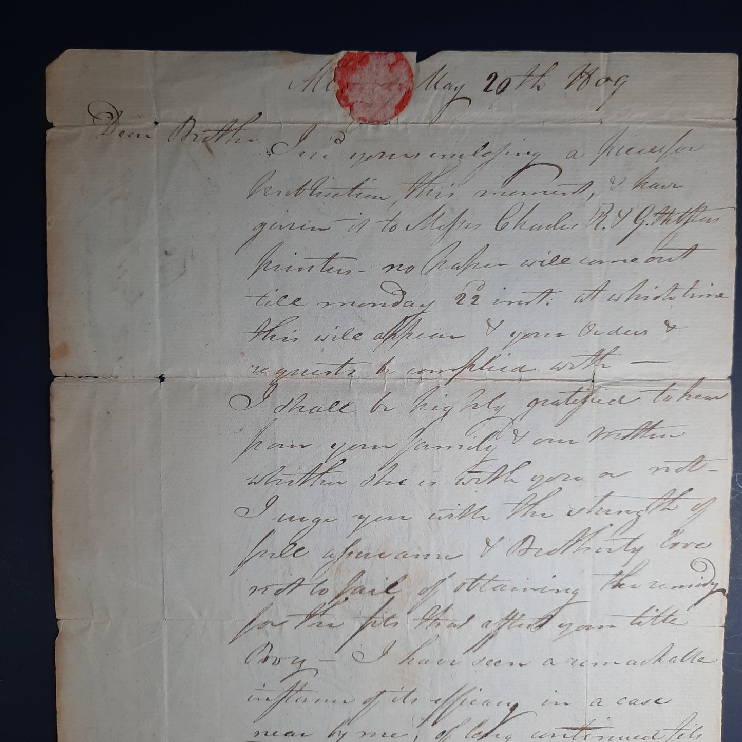 1809 Josiah Sherman signed letter to brother Roger Minott Sherman, ALS