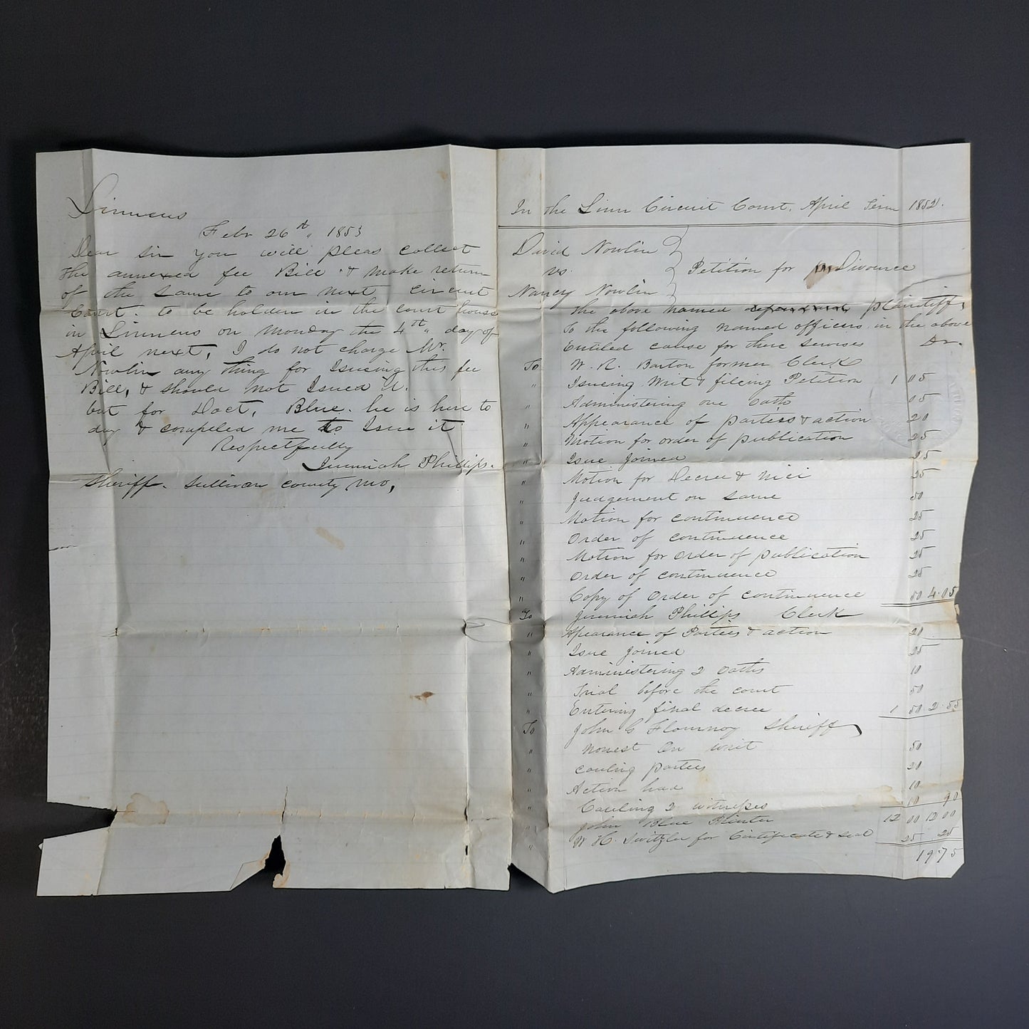 1853 Linneus Missouri Divorce