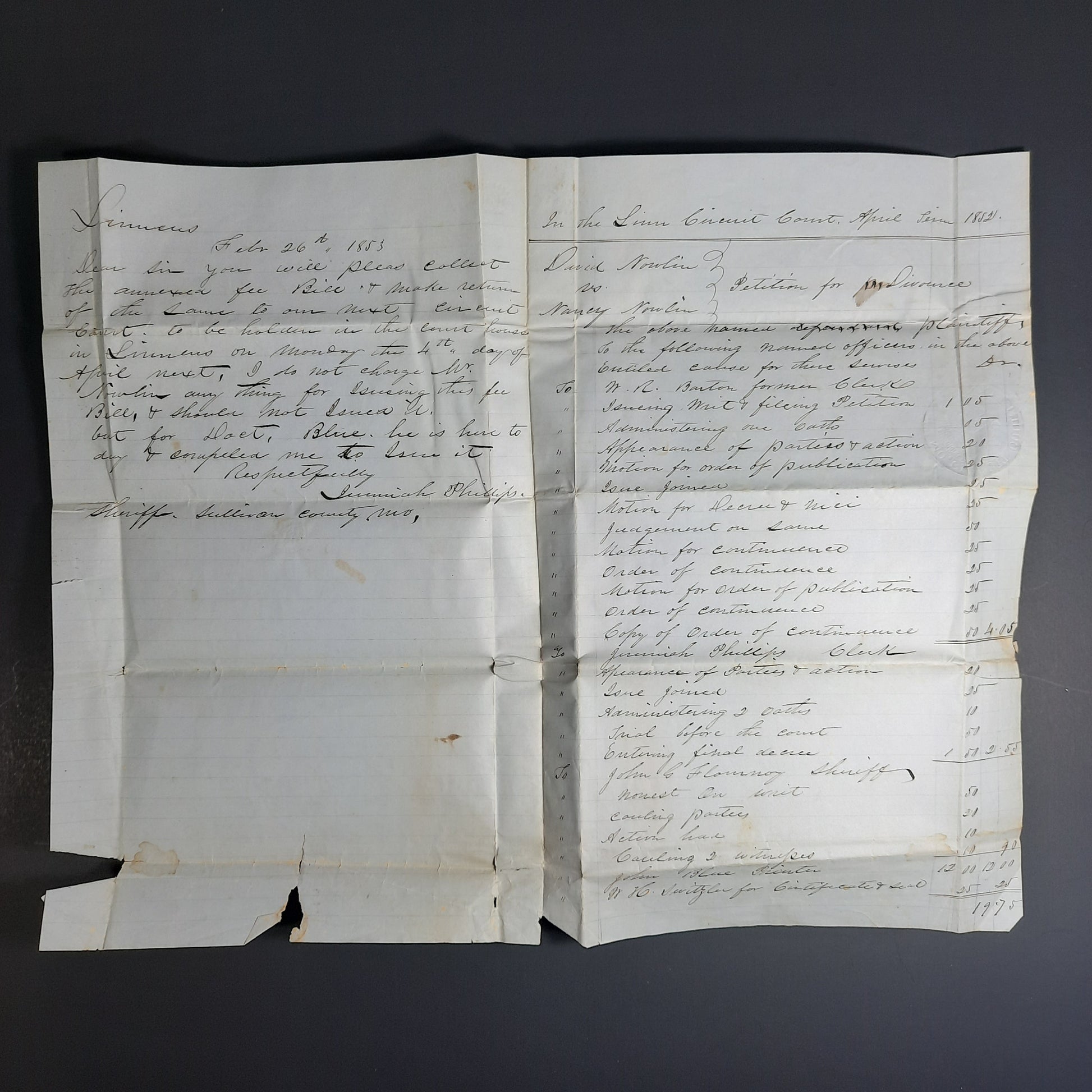 1853 Linneus Missouri Divorce