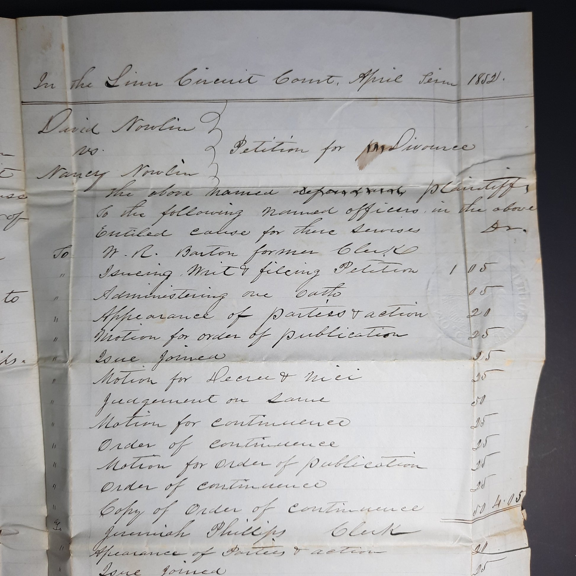 1853 Linneus Missouri Divorce