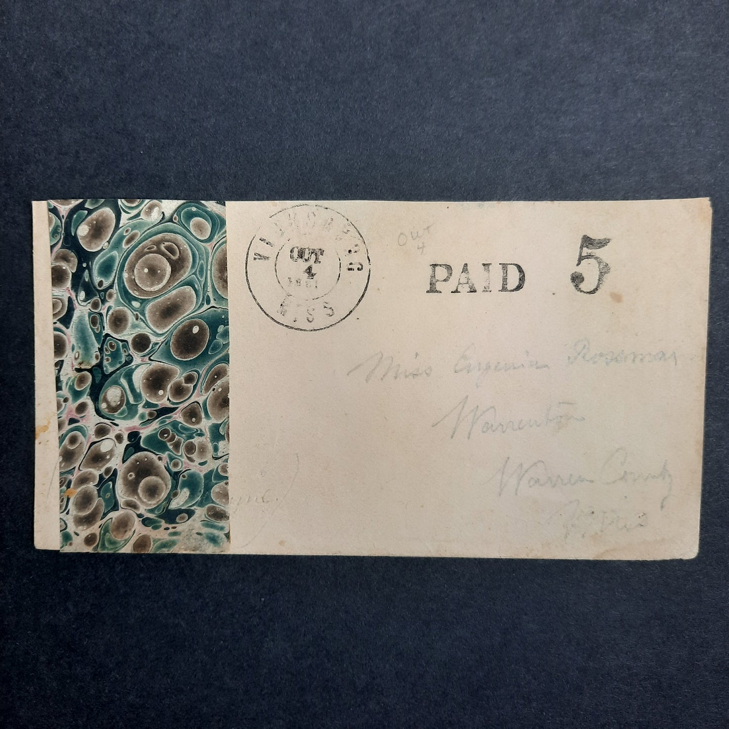 1861-2 Confederate States Vicksburg MS Double Circle Paid 5 decorated cover