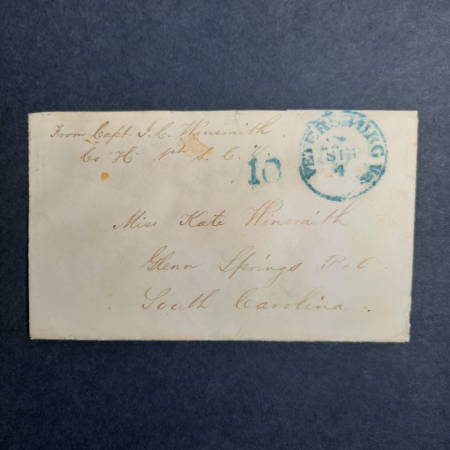 1861-5 Confederate States Cover CSA Captain John C. Winsmith 1st South Carolina