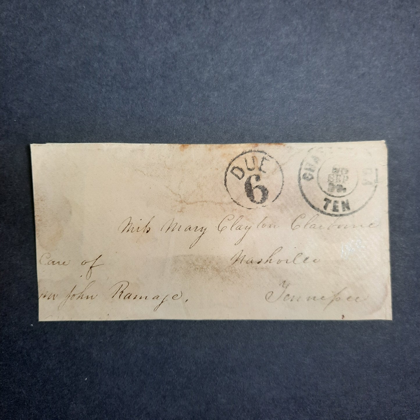 1862 (ca.) Civil War Cover Chattanooga to Nashville, TN, Union Occupation 'DUE 6,'