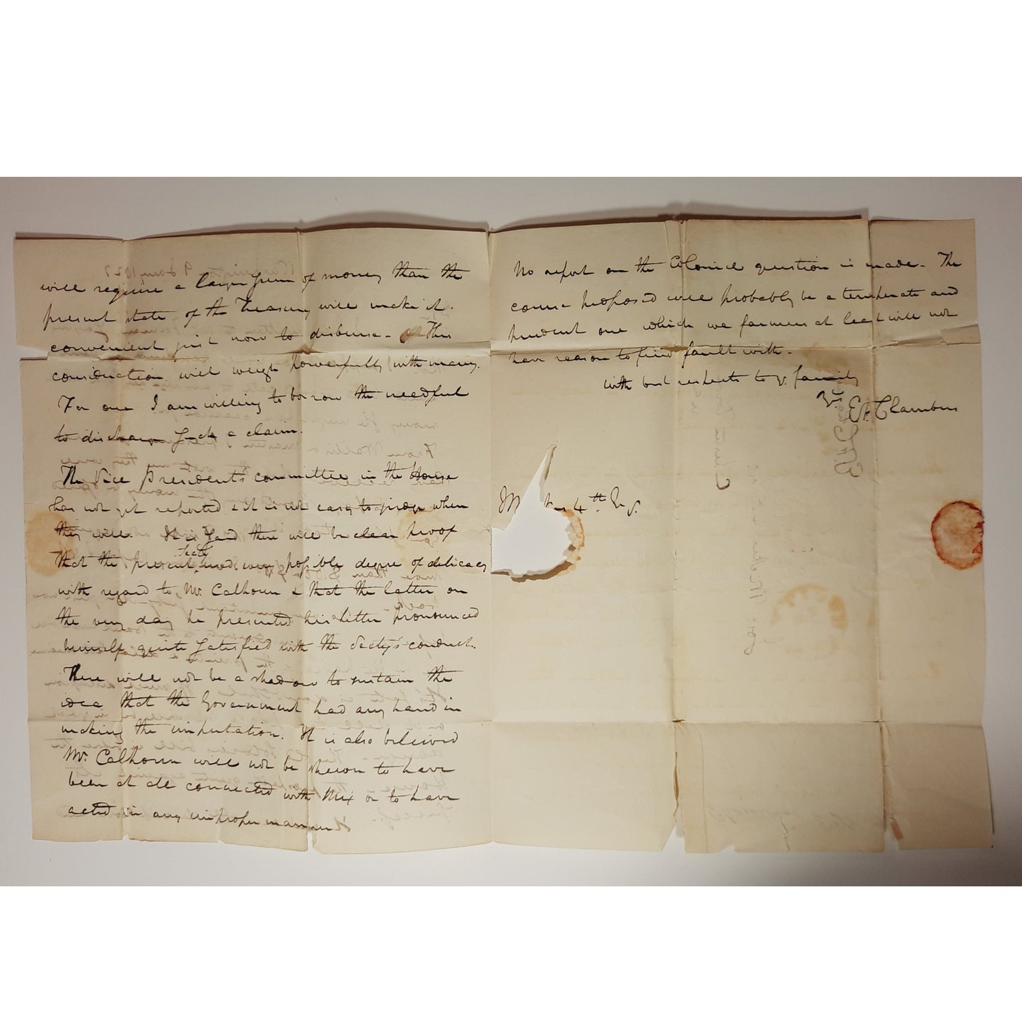 1827 US Senator Ezekiel Chambers, Maryland, signed letter, manuscript free frank