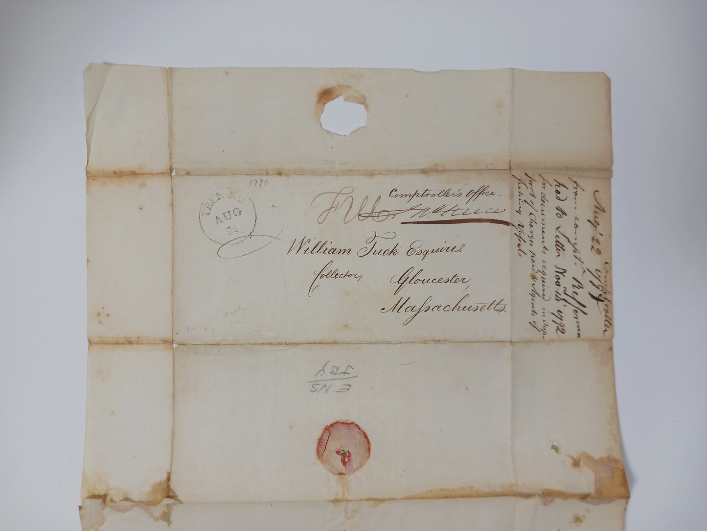 1799 Yellow Fever Evacuation Cover+Letter U.S. Treasury Comptroller John Steele Free Frank Signed with Trenton New Jersey Postmark