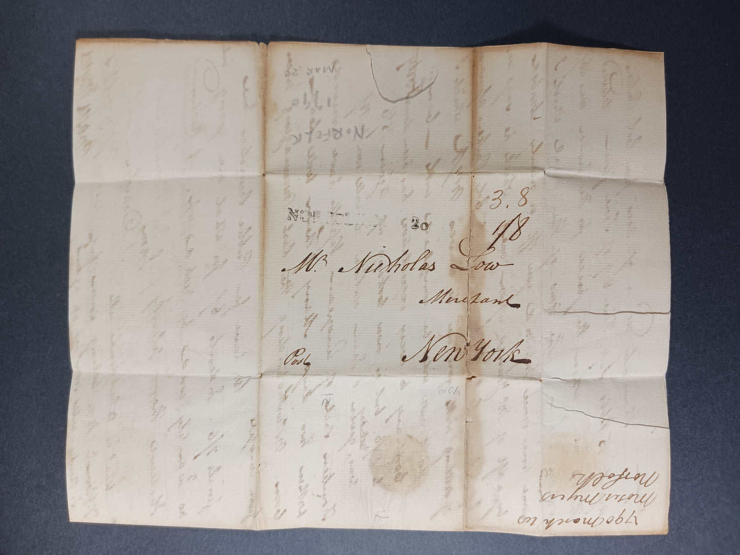 1790 Moses Myers ALS (Stephen Girard agent), Robert Taylor & Jonathan Lawrence thrice signed Norfolk, VA straightline letter to Nicholas Low, New York CIty