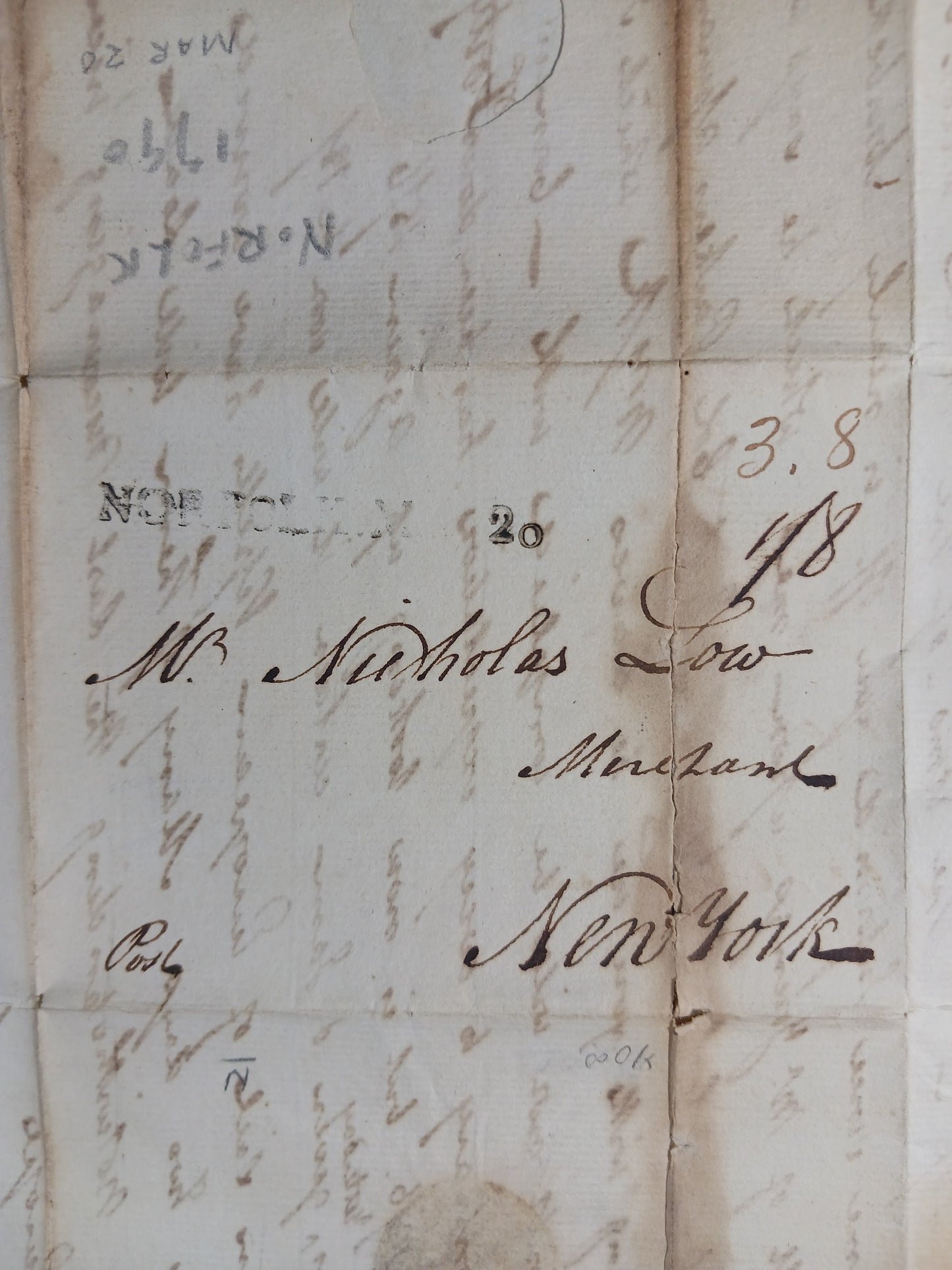 1790 Moses Myers ALS (Stephen Girard agent), Robert Taylor & Jonathan Lawrence thrice signed Norfolk, VA straightline letter to Nicholas Low, New York CIty