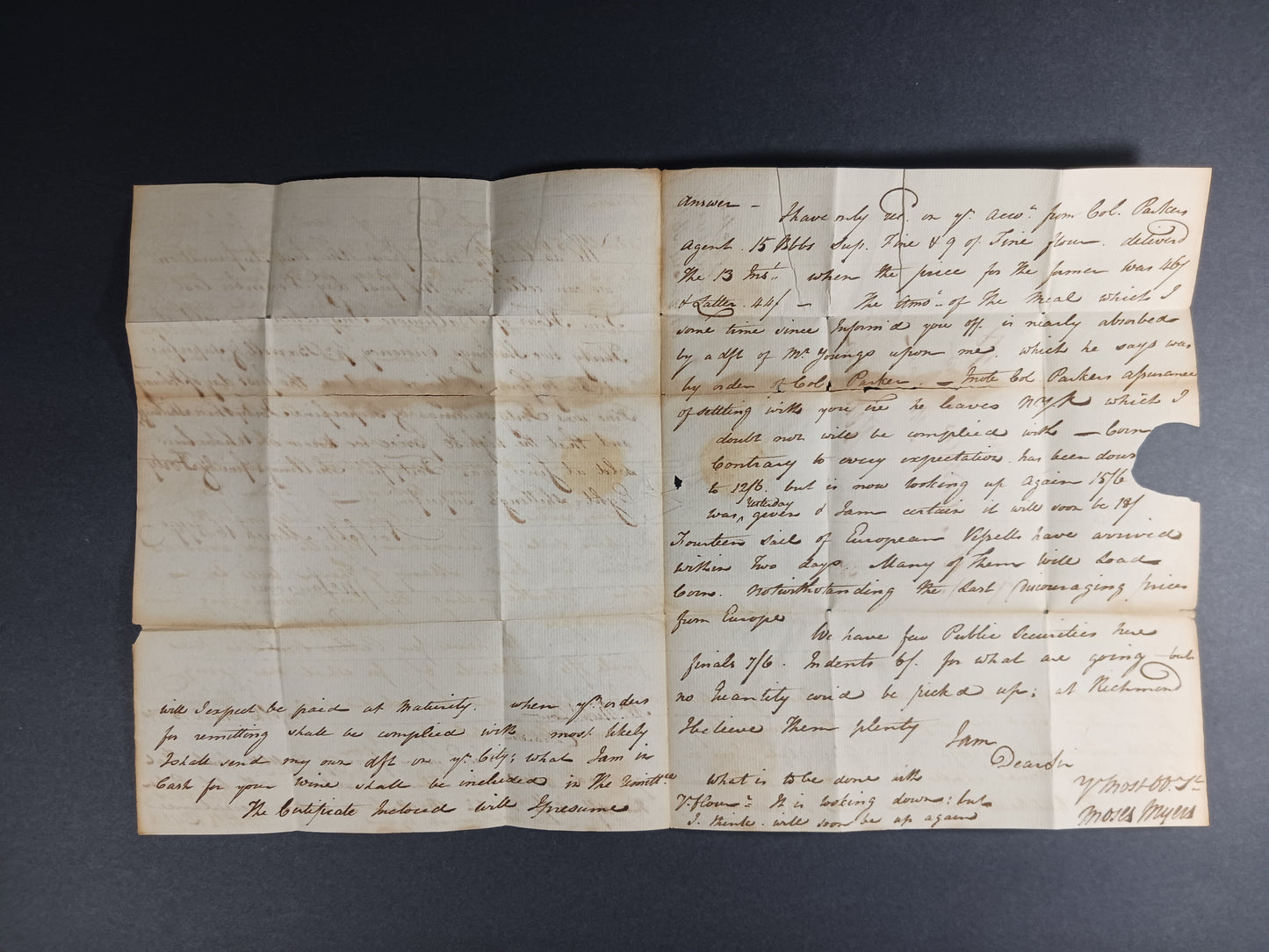 1790 Moses Myers ALS (Stephen Girard agent), Robert Taylor & Jonathan Lawrence thrice signed Norfolk, VA straightline letter to Nicholas Low, New York CIty