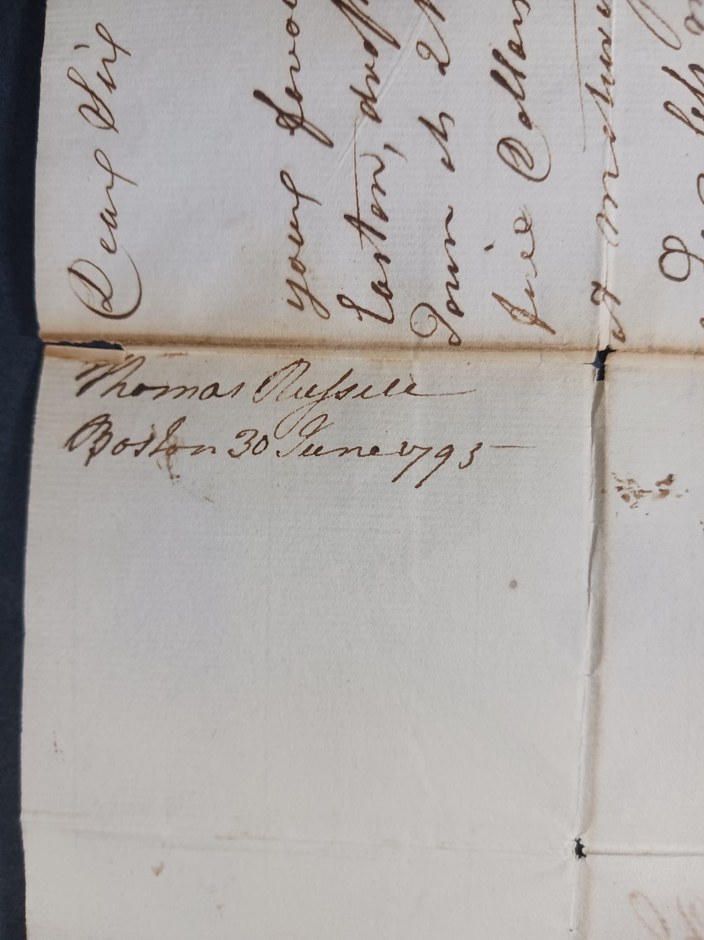 1795 Thomas Russell autograph letter to Nicholas Low, United States Banking and Financial Founders