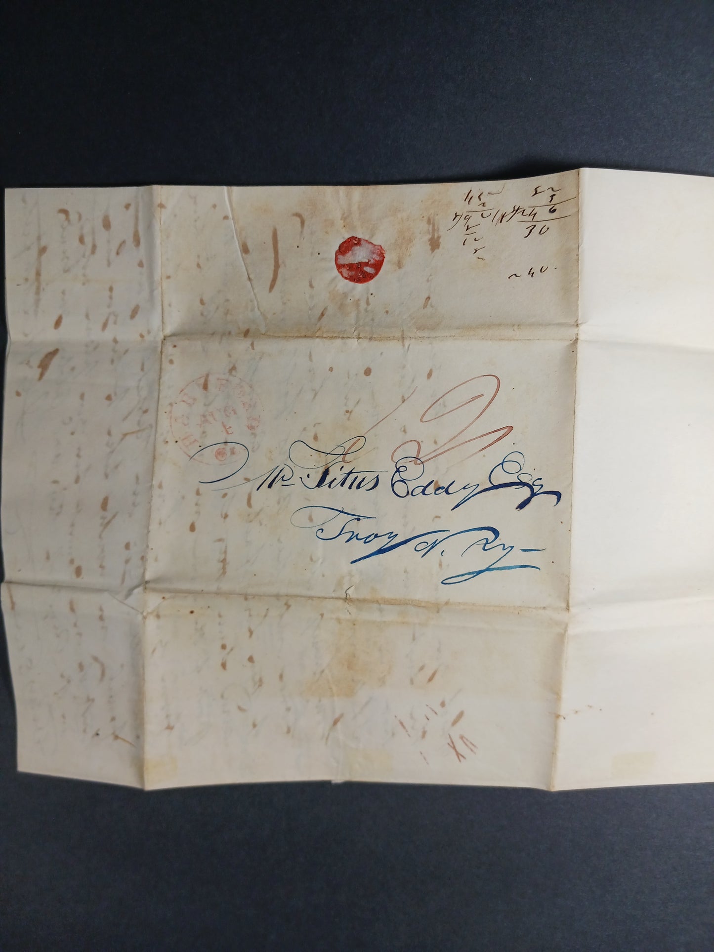 1840 Autograph letter US Currency Printer's Ink Mfr Titus Eddy from Litchfield, Hartford, CT on William Henry Harrison engraved letterhead