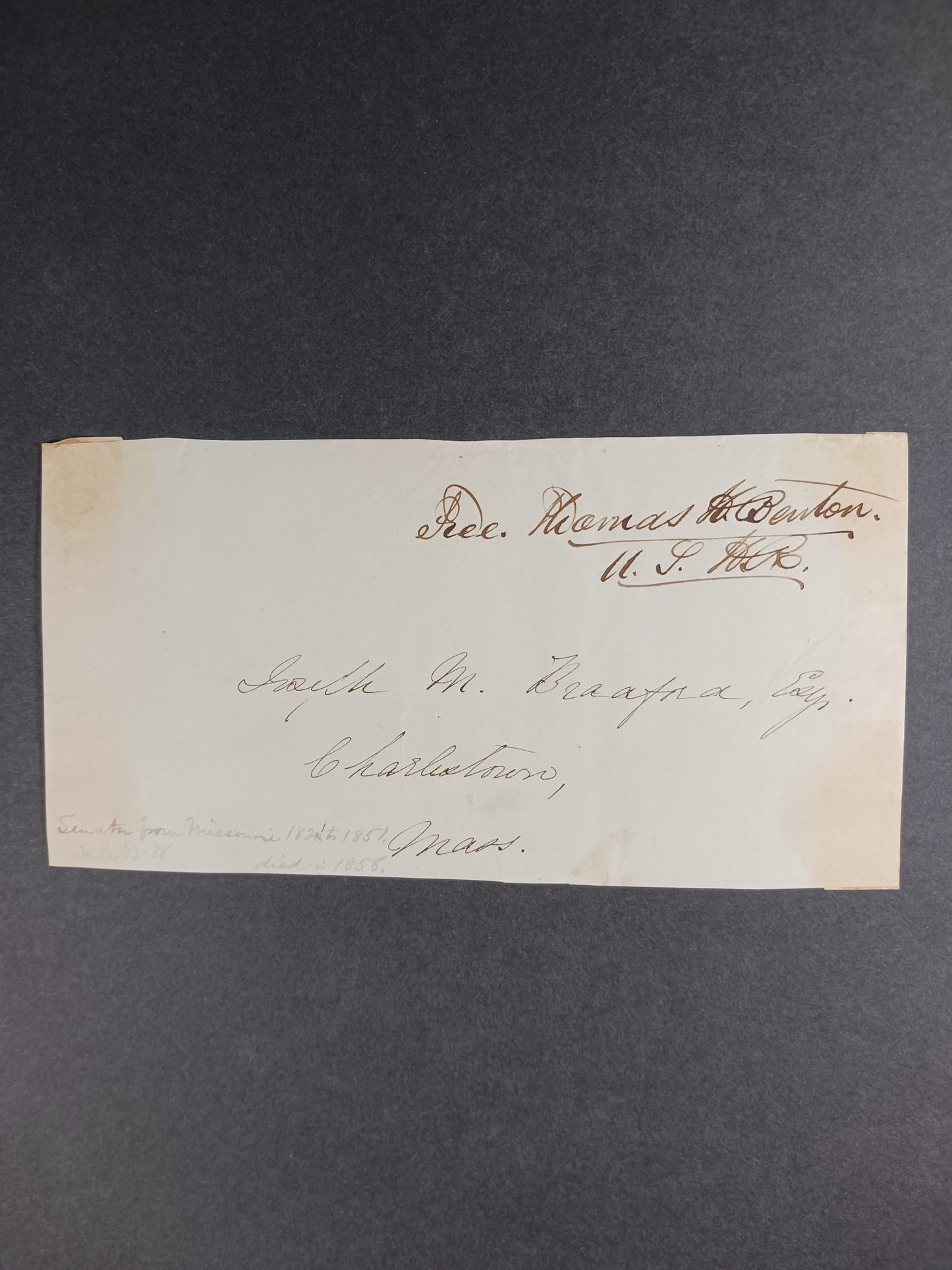 1853 Thomas Hart Benton signed, Congressional free frank postal cover, Missouri Representative & Senator