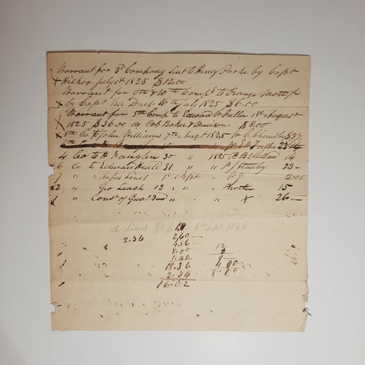 1825 Militia Document 3rd & 5th Company warrants, Captain Hickox to Henry Parke, unsigned