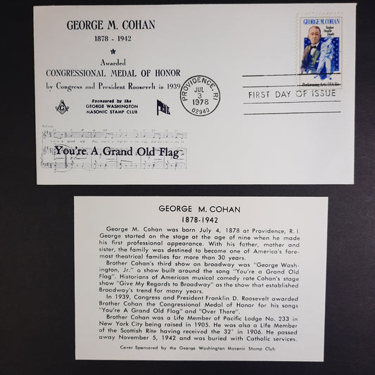 1978 George Cohen Congressional Medal of Honor cachet, George Washington Masonic Stamp Club FDC Providence RI