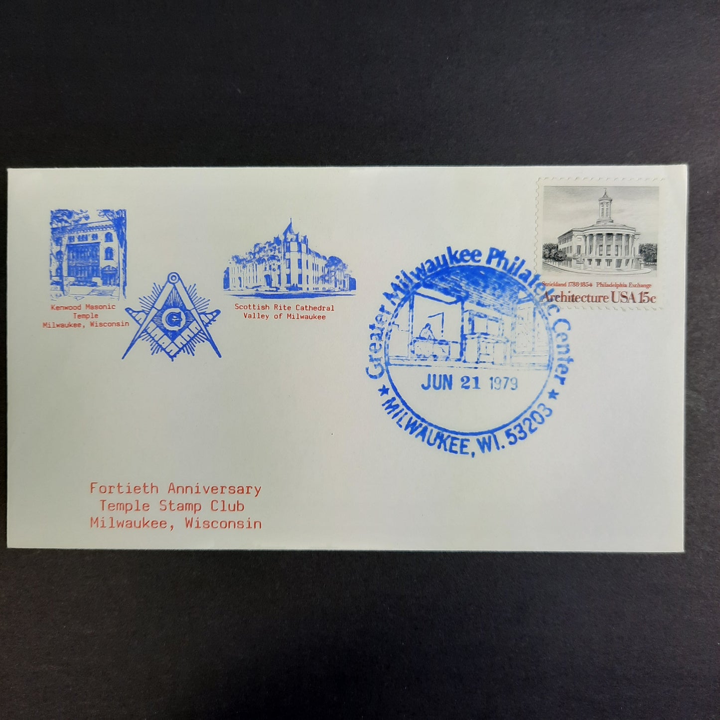 1979 Masonic Cachet, Temple Stamp Club, 40th Anniversary, Greater Milwaukee Philatelic Center, WI