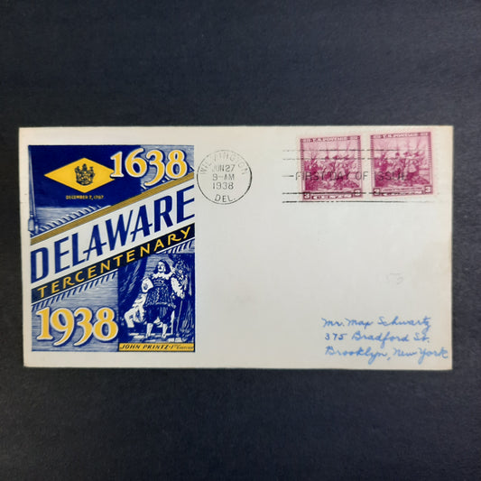 1938 Delaware Tercentenary 1630-1938 Cachet Swedes & Finns Pair Scott 836