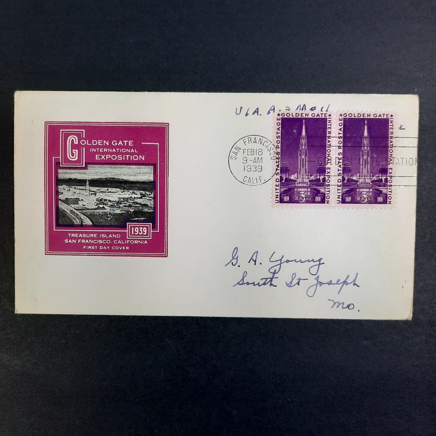 1939 Golden Gate International Exposition, Treasure Island, February 18, Pair Scott 852