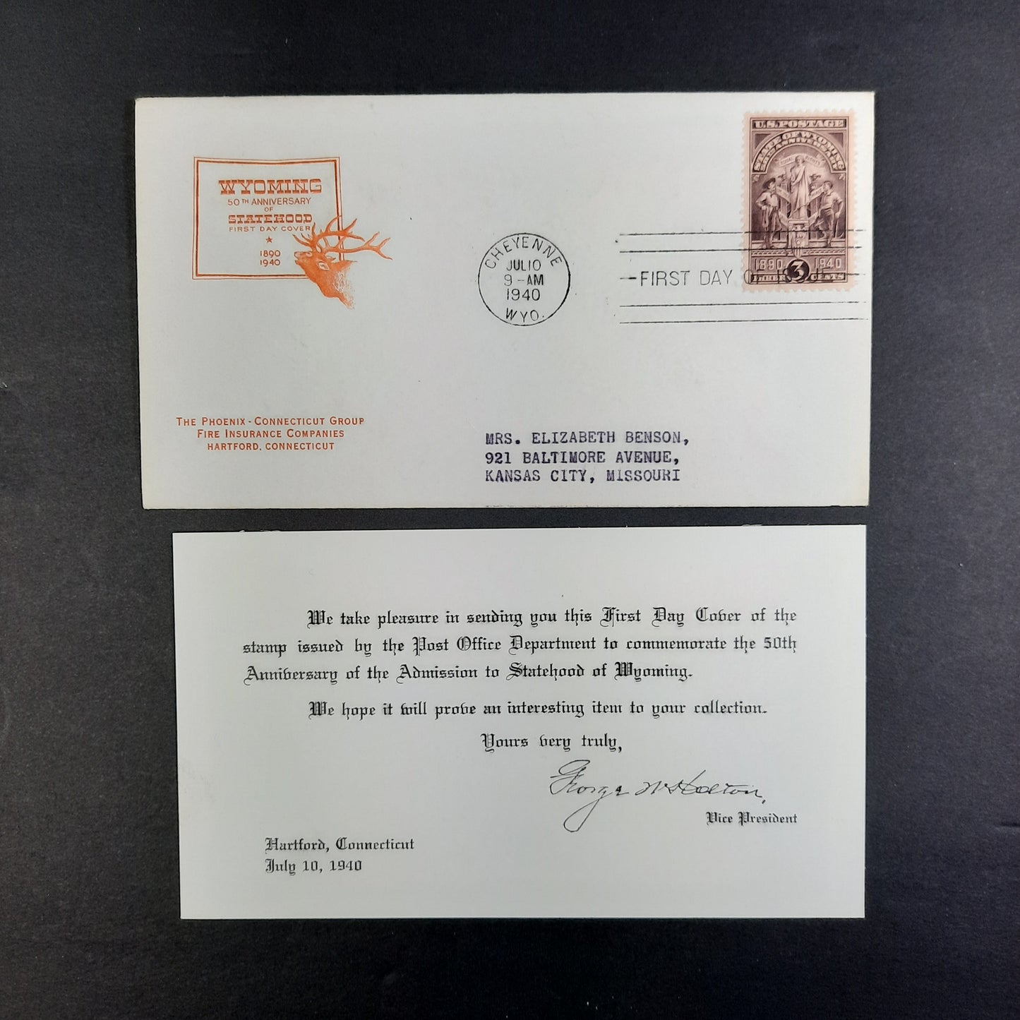 1940 Wyoming Statehood 50th Anniversary Phoenix Cachet, Cheyenne July 10 Scott 897 FDC