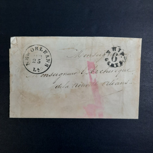 1850s Stampless Folded Envelope “New Orleans, APR 25 La.” Louisiana w black CDS “SHIP 6 CENTS”