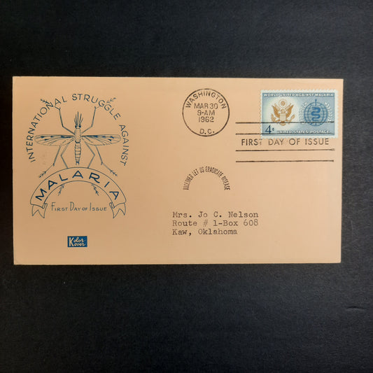 1962 International Struggle against Malaria, Kolor Kraft Cachet, World United, FDC