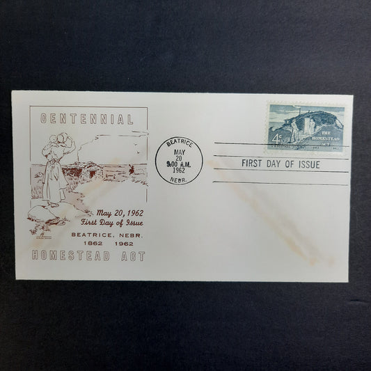 1962 Beatrice Nebraska Cachet, Homestead Act Centennial, May 20 FDC